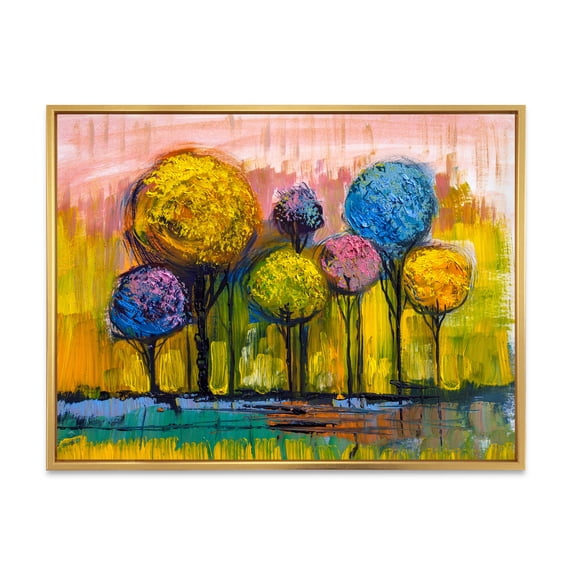 Designart 'Colourful Landscape Trees Impressionist IV' Modern Framed Canvas Wall Art Print