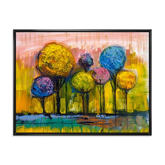 Designart 'Colourful Landscape Trees Impressionist IV' Modern Framed Canvas Wall Art Print
