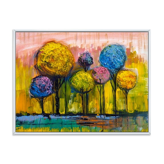 Designart 'Colourful Landscape Trees Impressionist IV' Modern Framed Canvas Wall Art Print