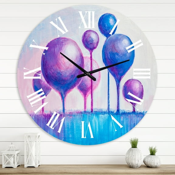 Designart 'Colourful Ornamental Trees I' Modern Wall Clock