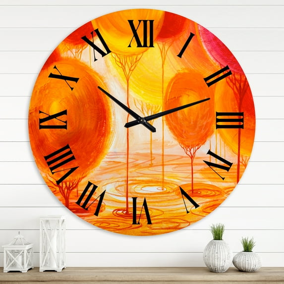 Designart 'Colourful Ornamental Trees Ii' Modern Wall Clock