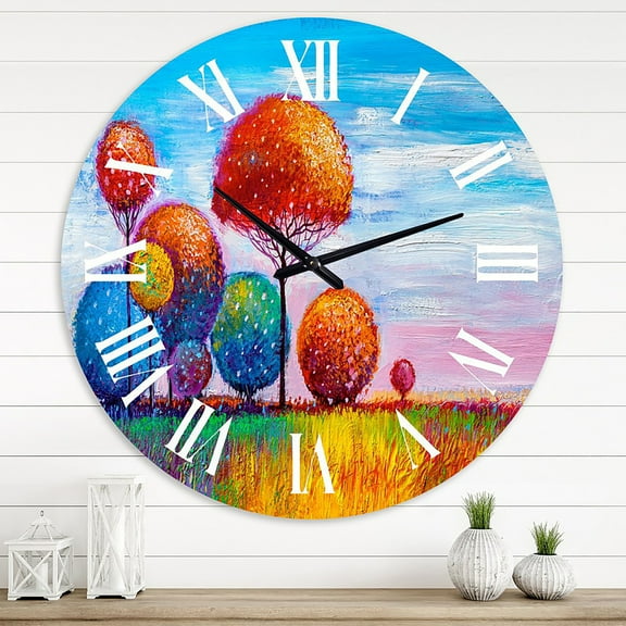 Designart 'Colourful Ornamental Trees Ix' Modern Wall Clock