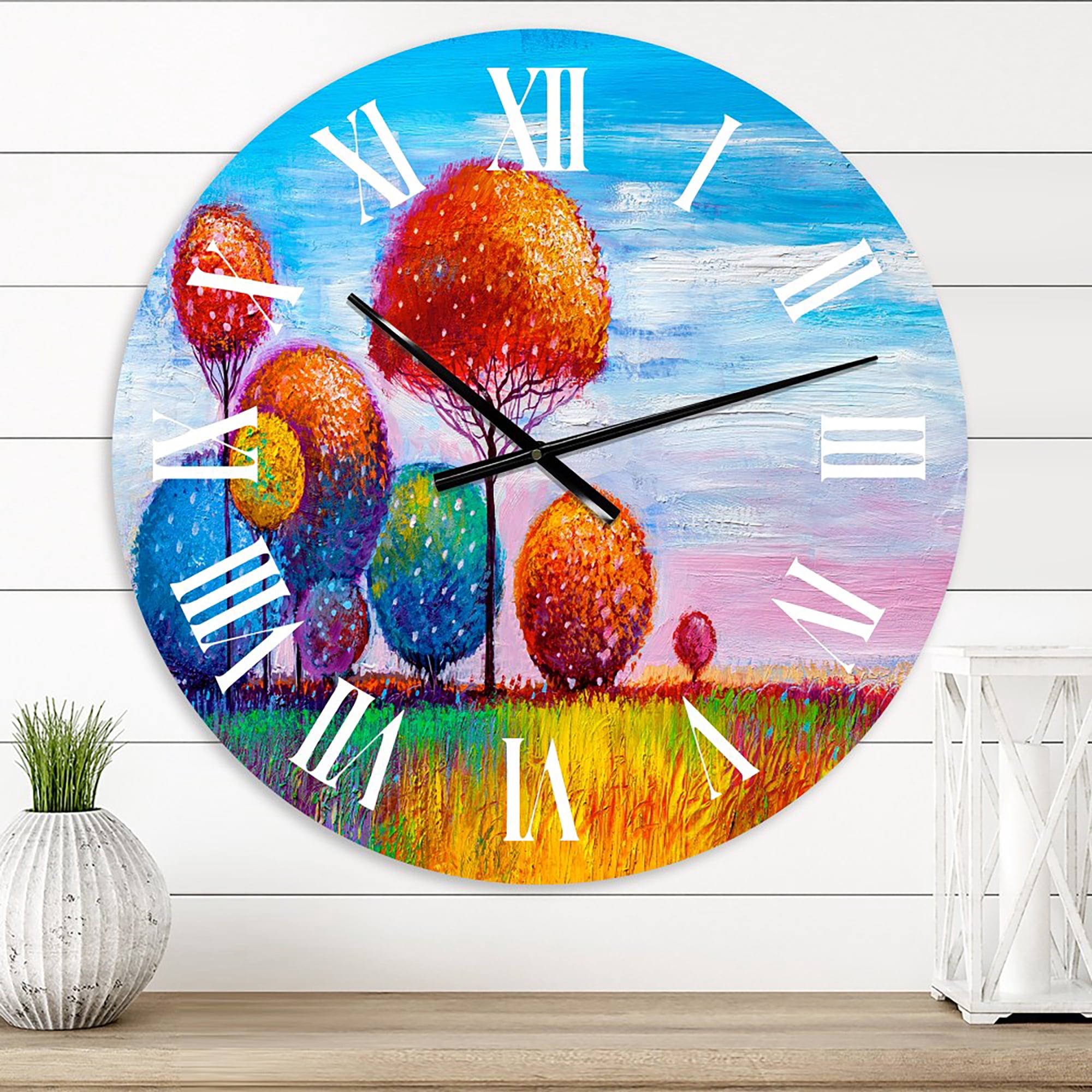 Designart 'Colourful Ornamental Trees Ix' Modern Wall Clock