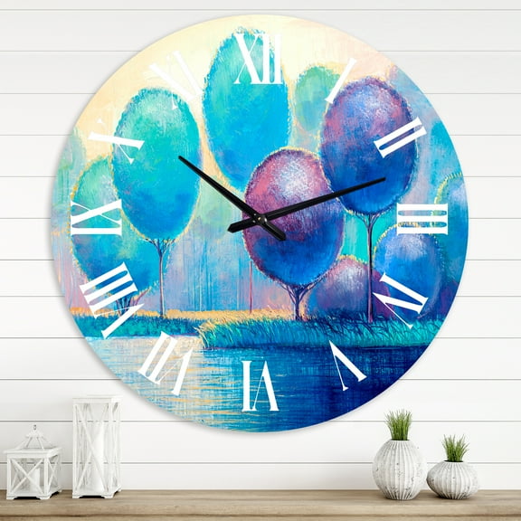 Designart 'Colourful Ornamental Trees V' Modern Wall Clock