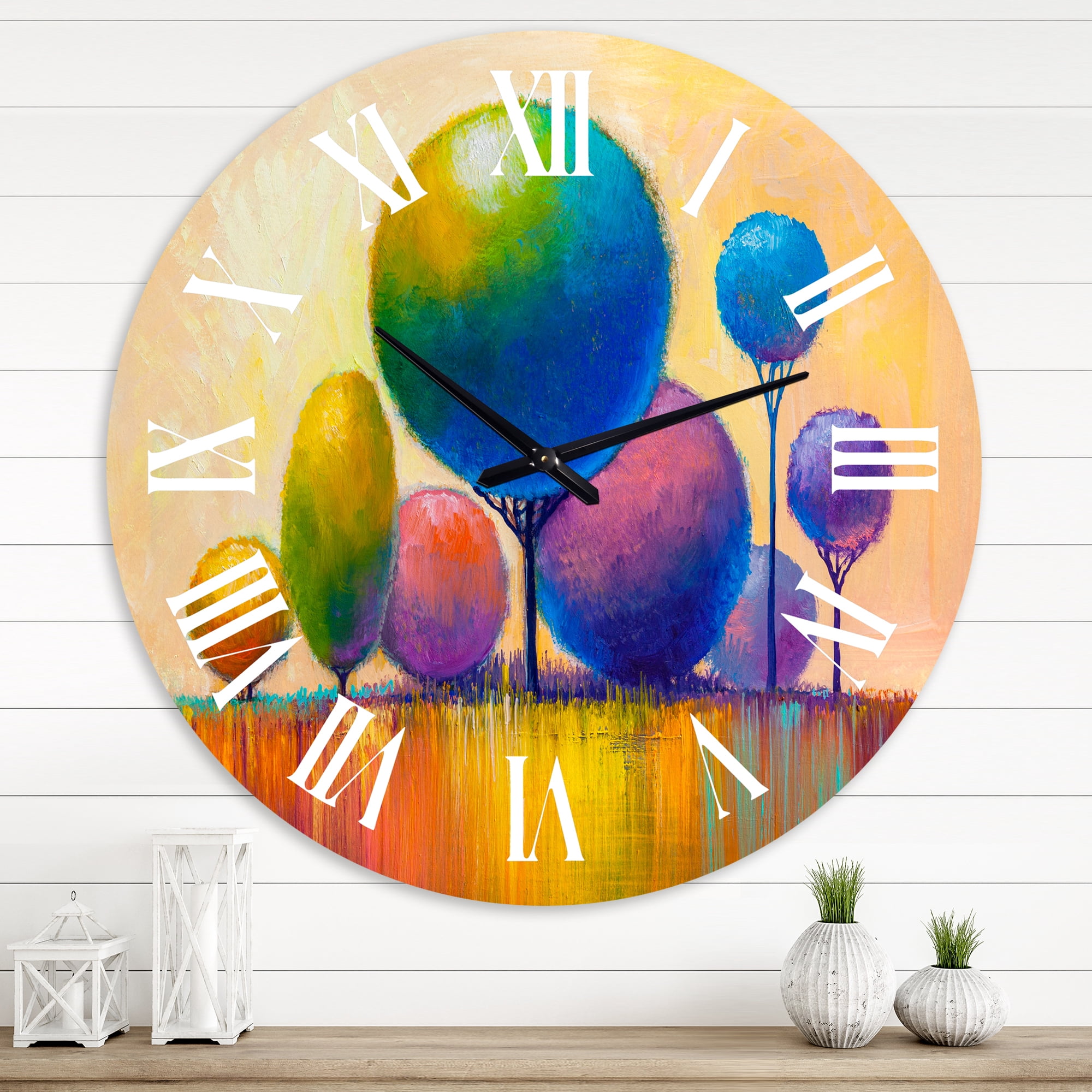 Designart 'Colourful Ornamental Trees Viii' Modern Wall Clock