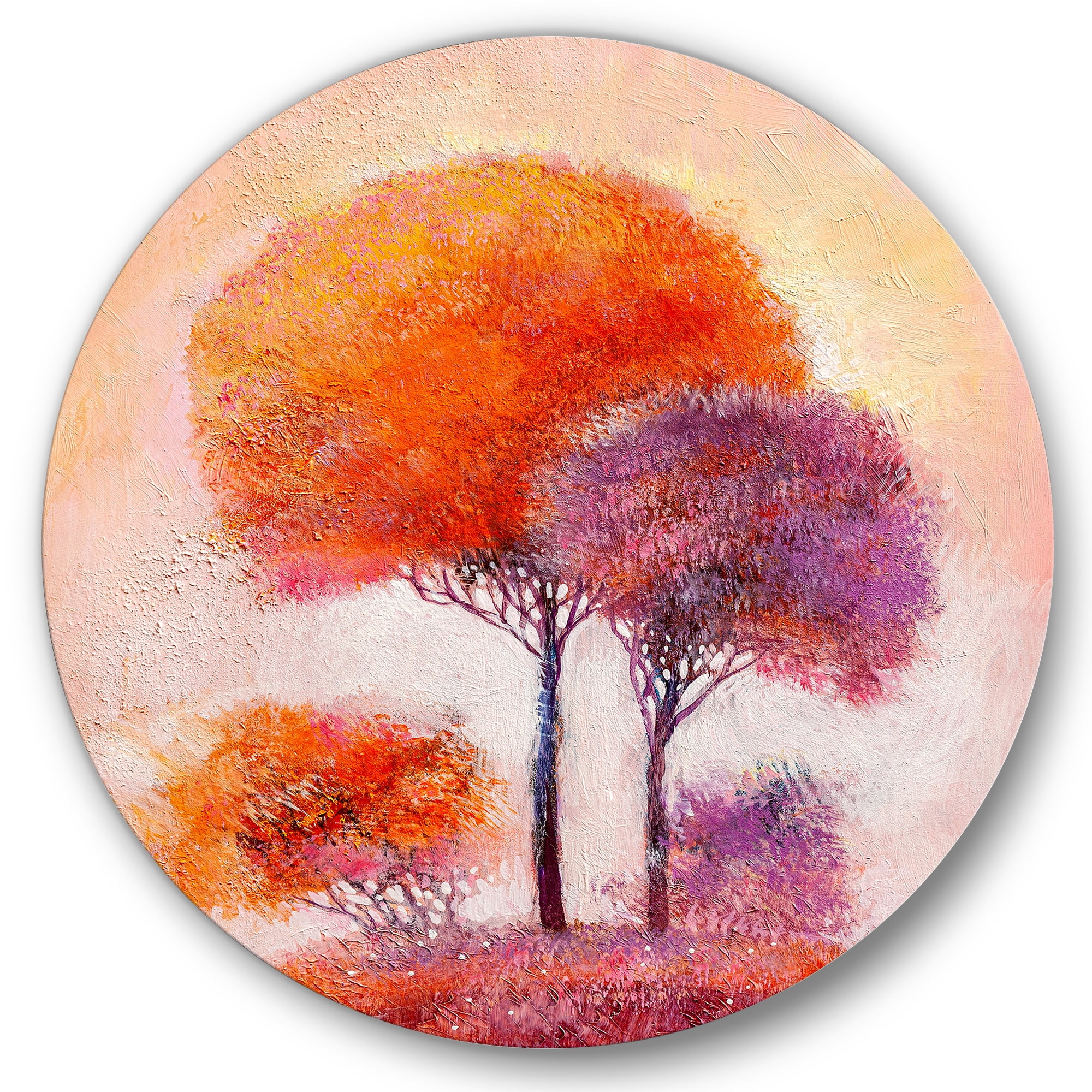 Designart 'Colourful Trees Abtract Impression I' Traditional Circle Metal Wall Art 29x29 - Disc of 29