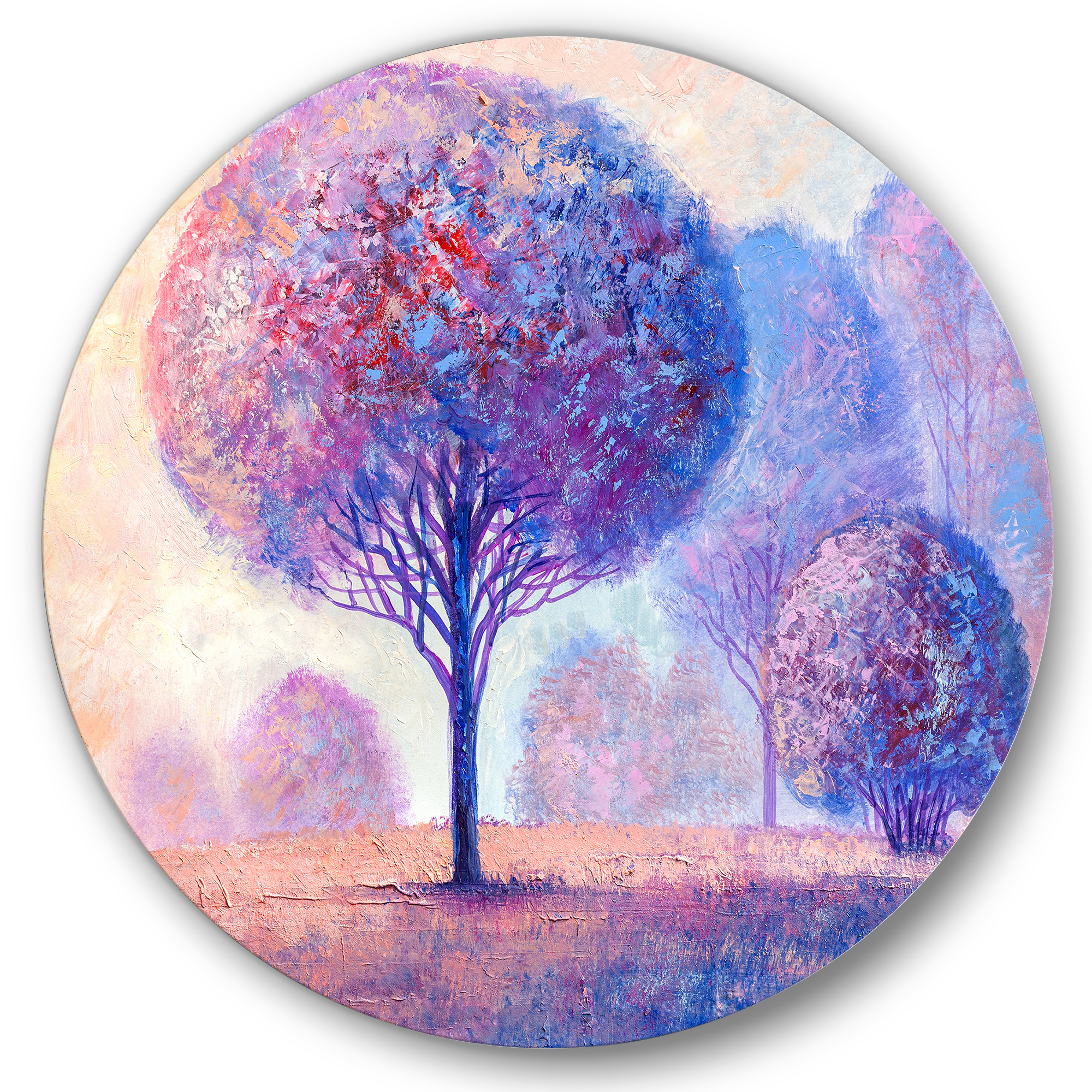 Designart 'Colourful Trees Abtract Impression II' Traditional Circle Metal Wall Art 11x11 - Disc of 11