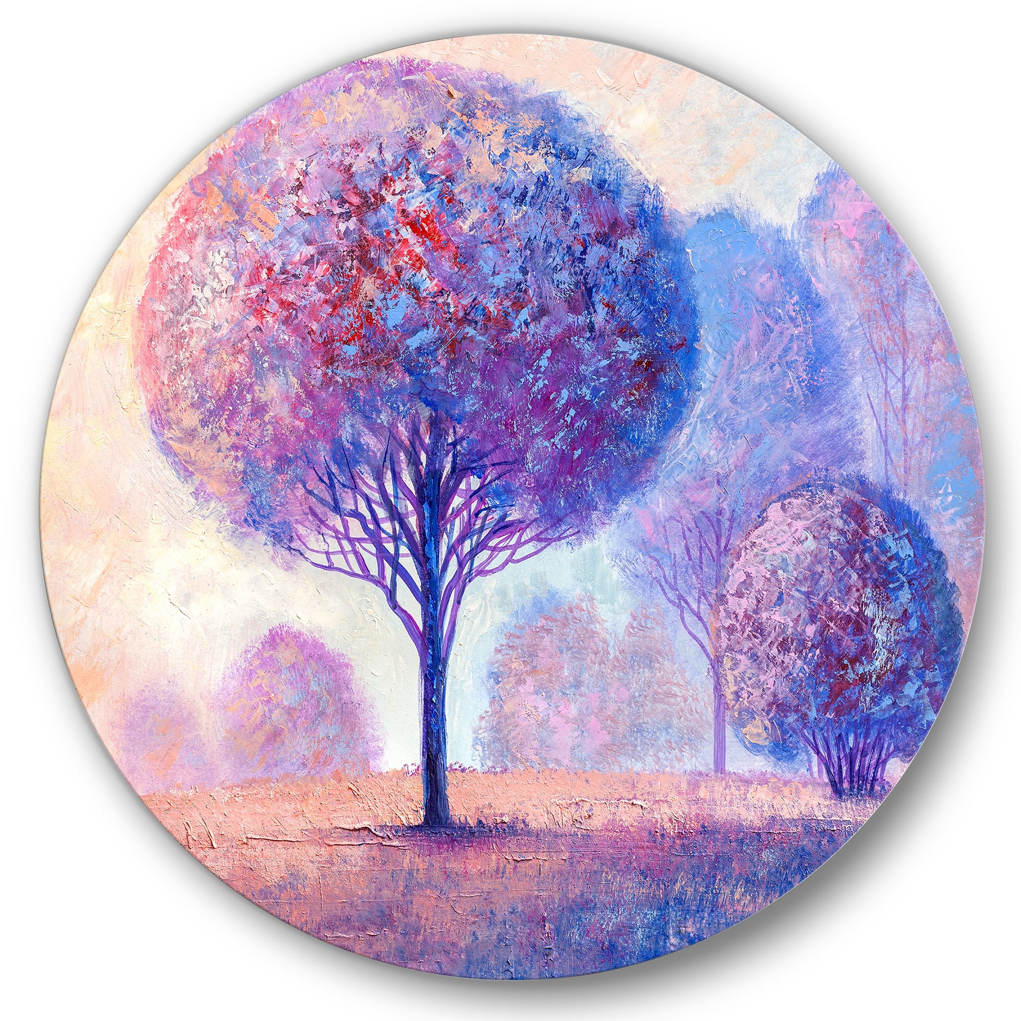 Designart 'Colourful Trees Abtract Impression II' Traditional Circle Metal Wall Art 23x23 - Disc of 23