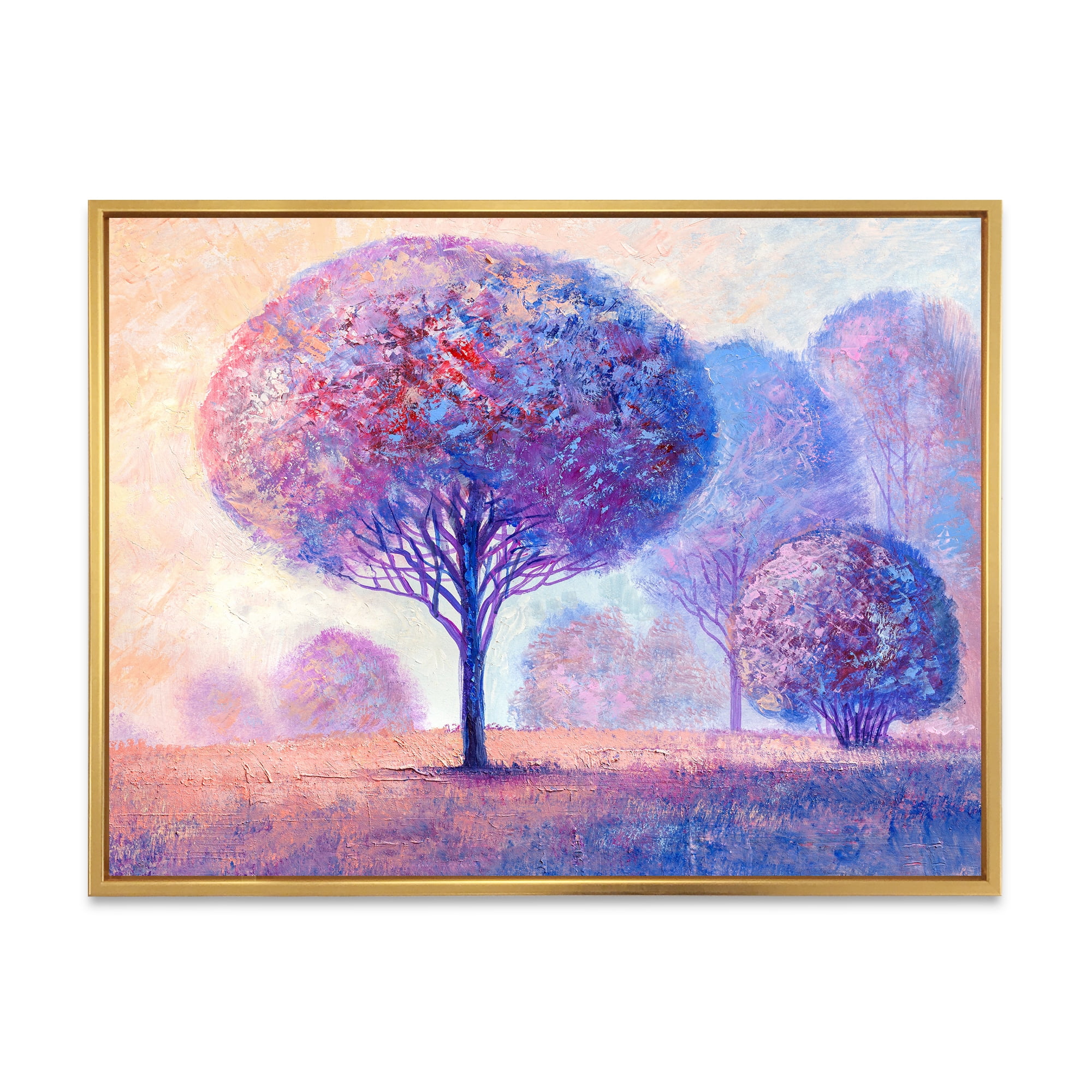 Designart 'Colourful Trees Abtract Impression II' Traditional Framed Canvas Wall Art Print