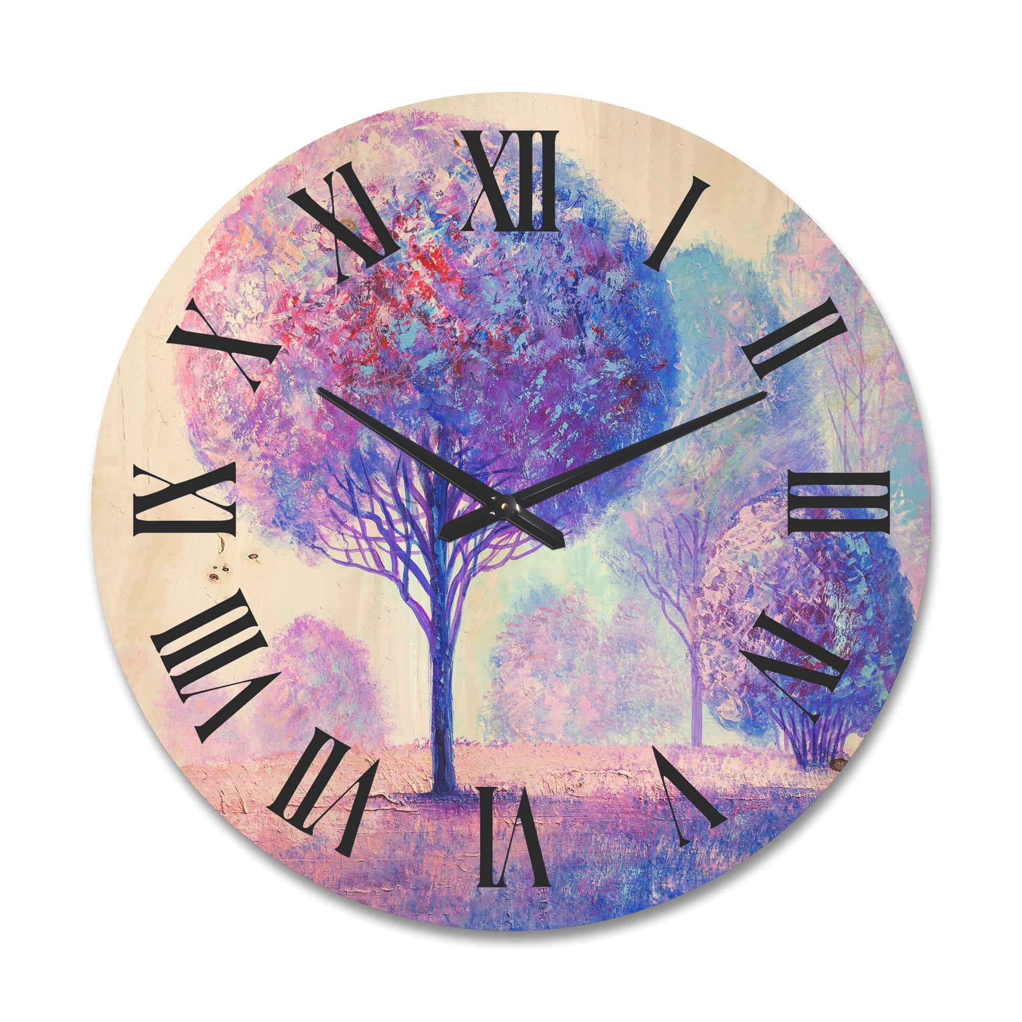 Designart 'Colourful Trees Abtract Impression II' Traditional Wood Wall Clock