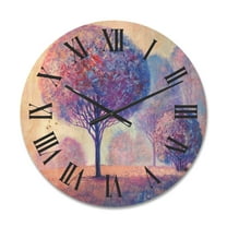 Designart 'Colourful Trees Abtract Impression II' Traditional Wood Wall Clock