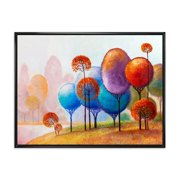 Designart 'Colourful Trees Abtract Impression III' Traditional Framed Canvas Wall Art Print