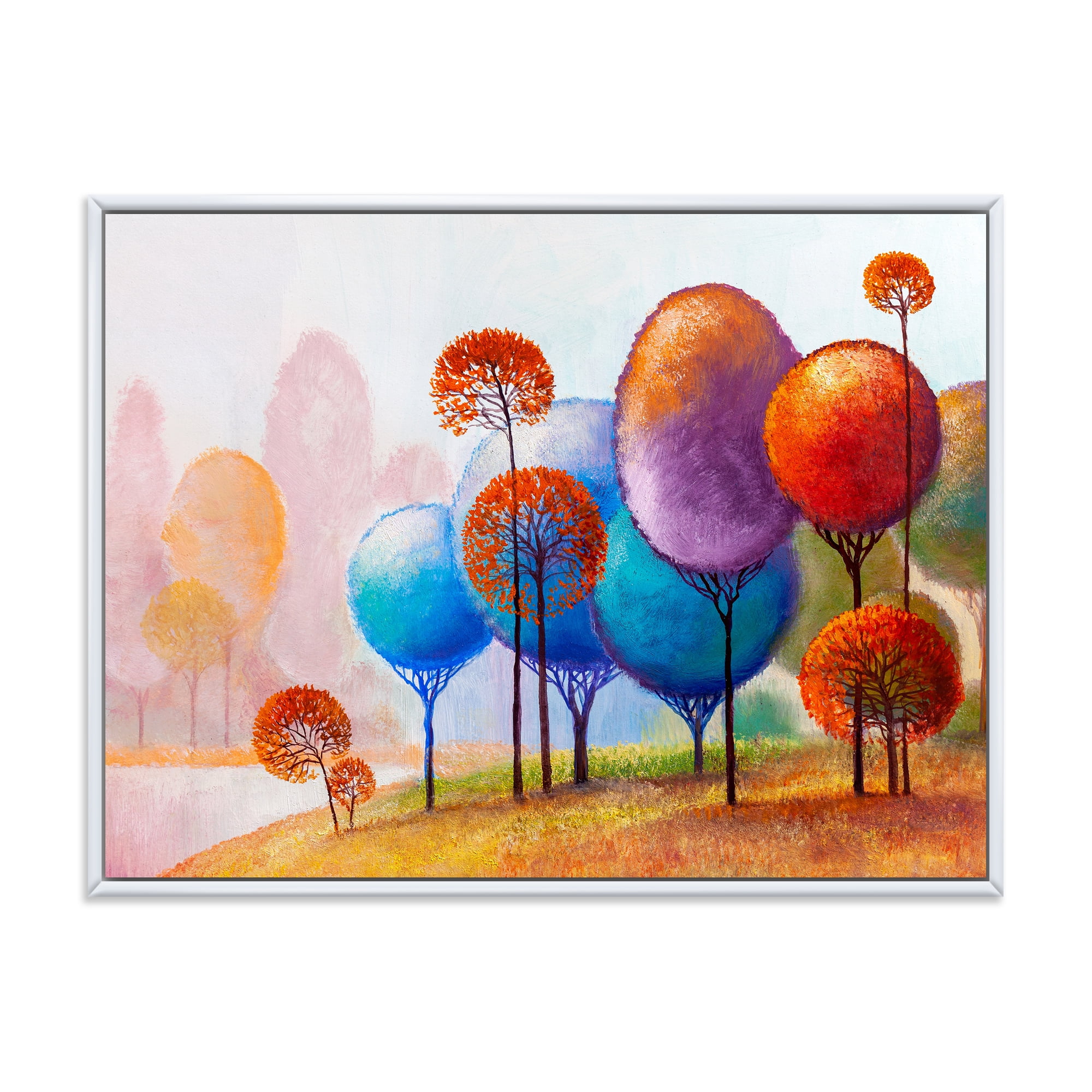 Designart 'Colourful Trees Abtract Impression III' Traditional Framed Canvas Wall Art Print