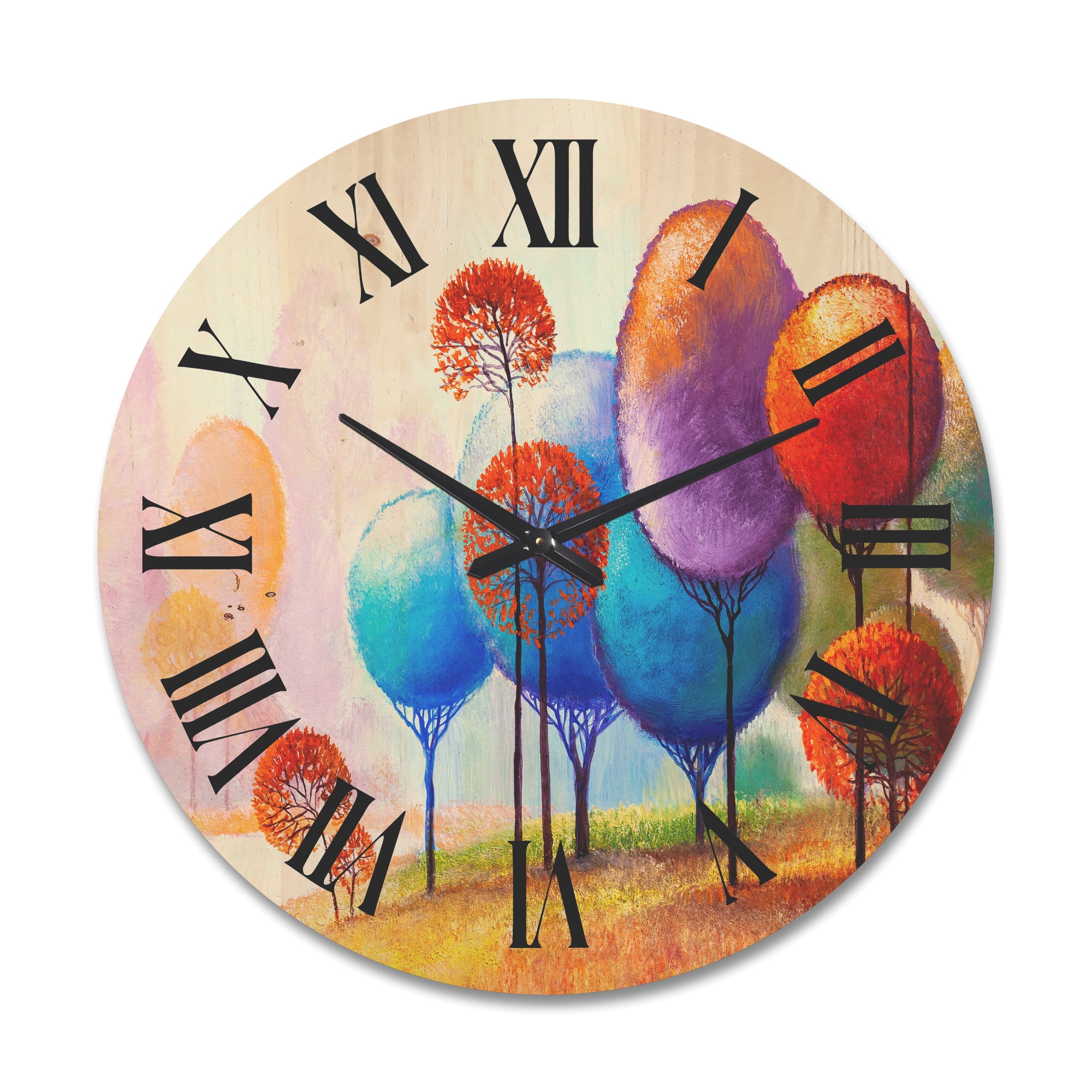 Designart 'Colourful Trees Abtract Impression III' Traditional Wood Wall Clock