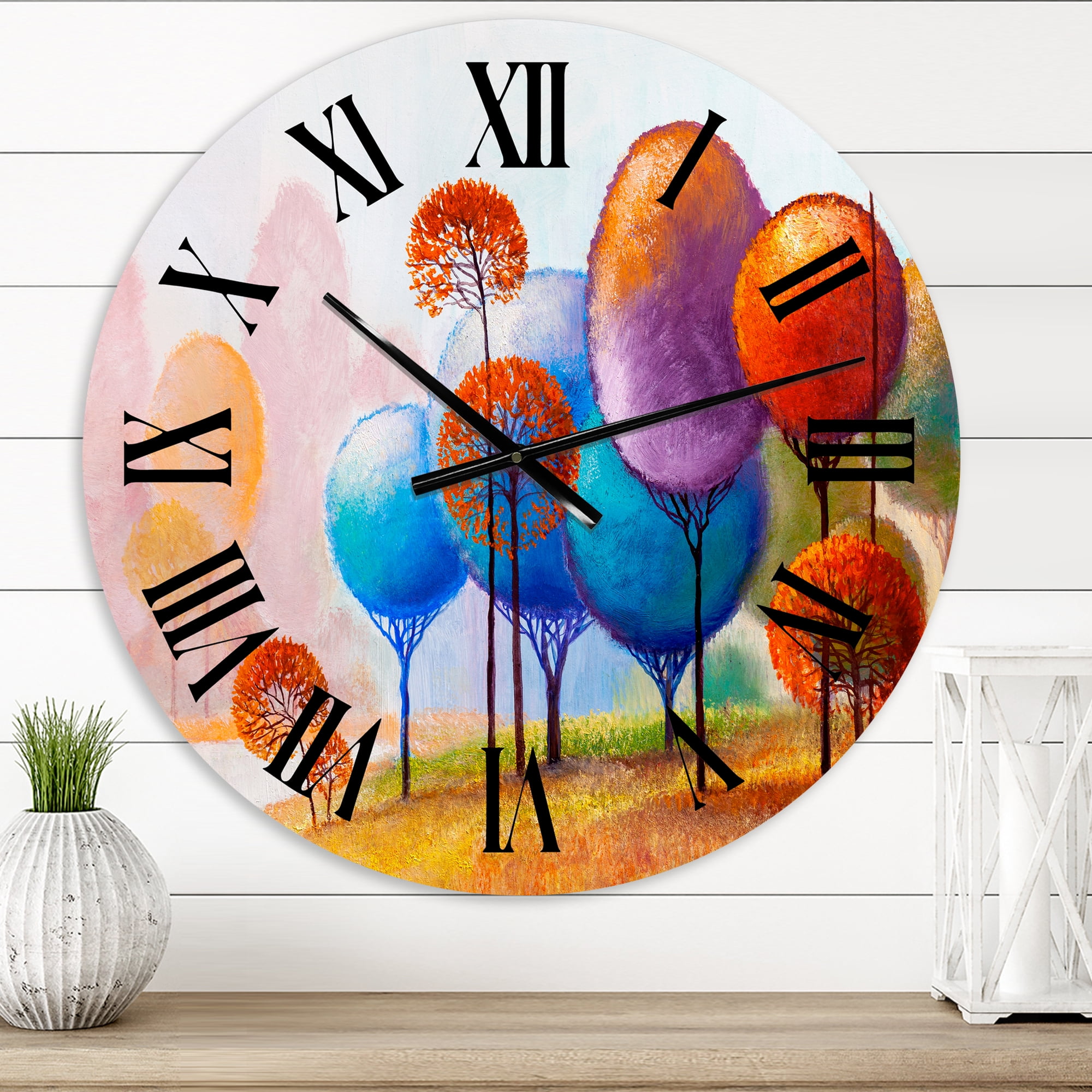 Designart 'Colourful Trees Impression Iii' Traditional Wall Clock