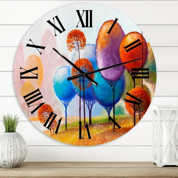 Designart 'Colourful Trees Impression Iii' Traditional Wall Clock