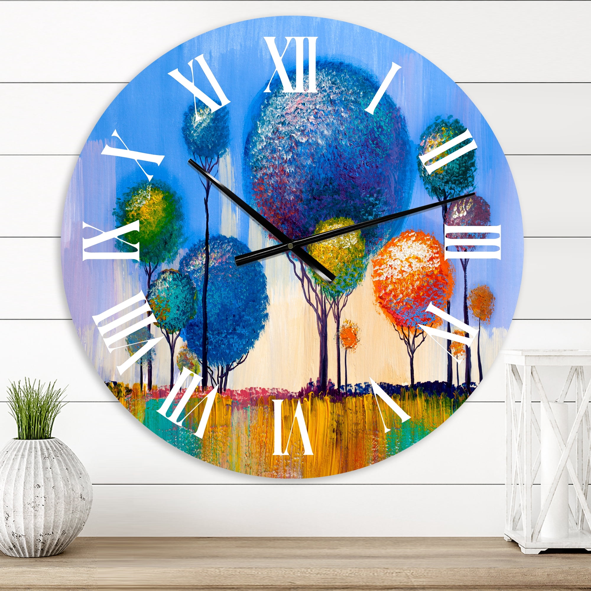 Designart 'Colourful Trees Impressionist Landscape I' Modern Wall Clock
