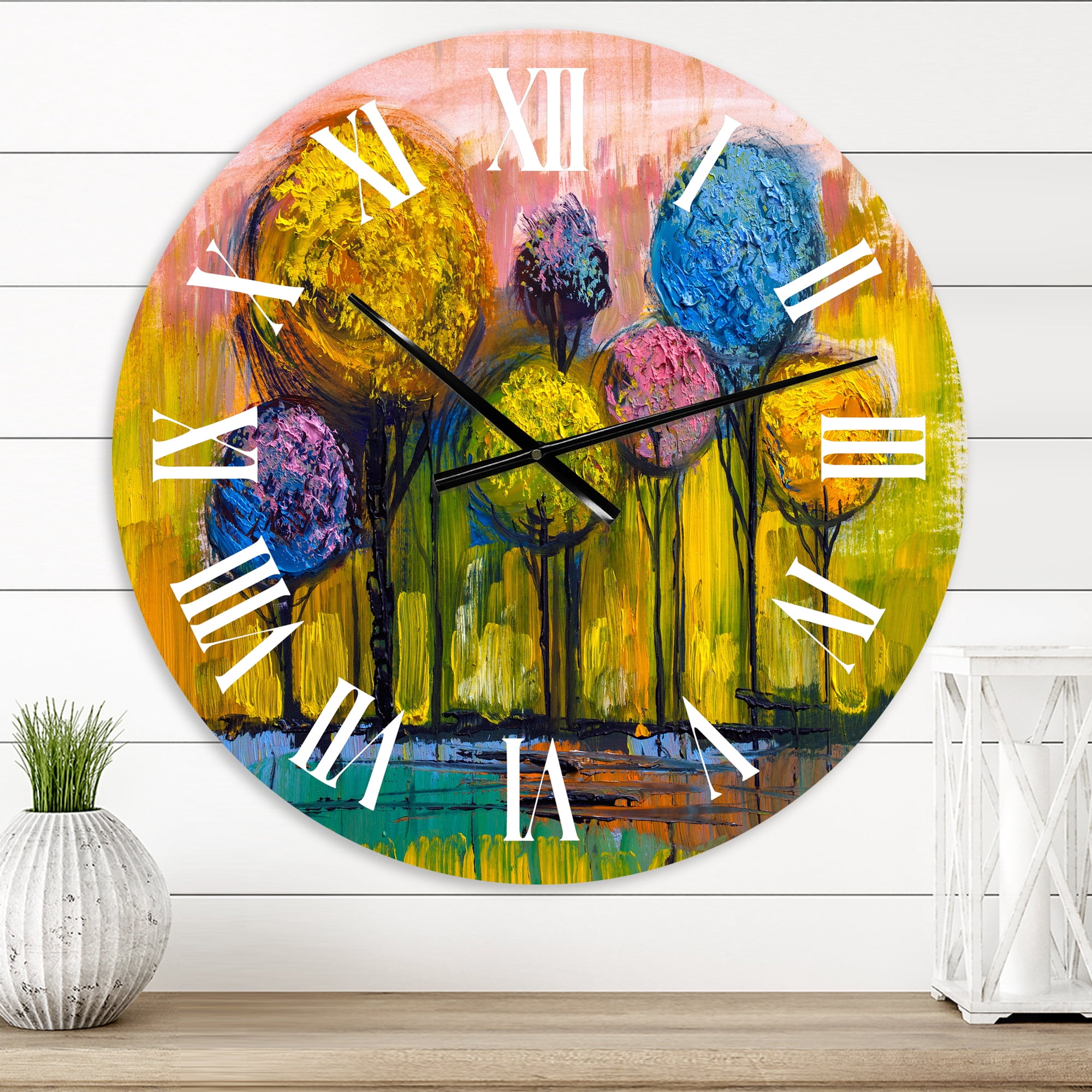 Designart 'Colourful Trees Impressionist Landscape Iv' Modern Wall Clock