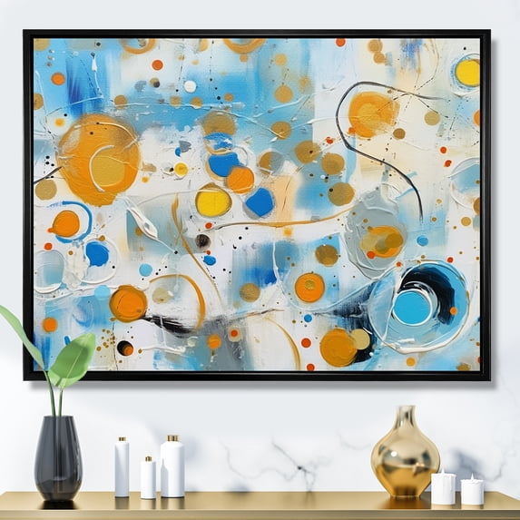 Designart "Combat Of Teal, White, And Gold Abstraction IV" Abstract Shapes Floater Framed Canvas Art Print