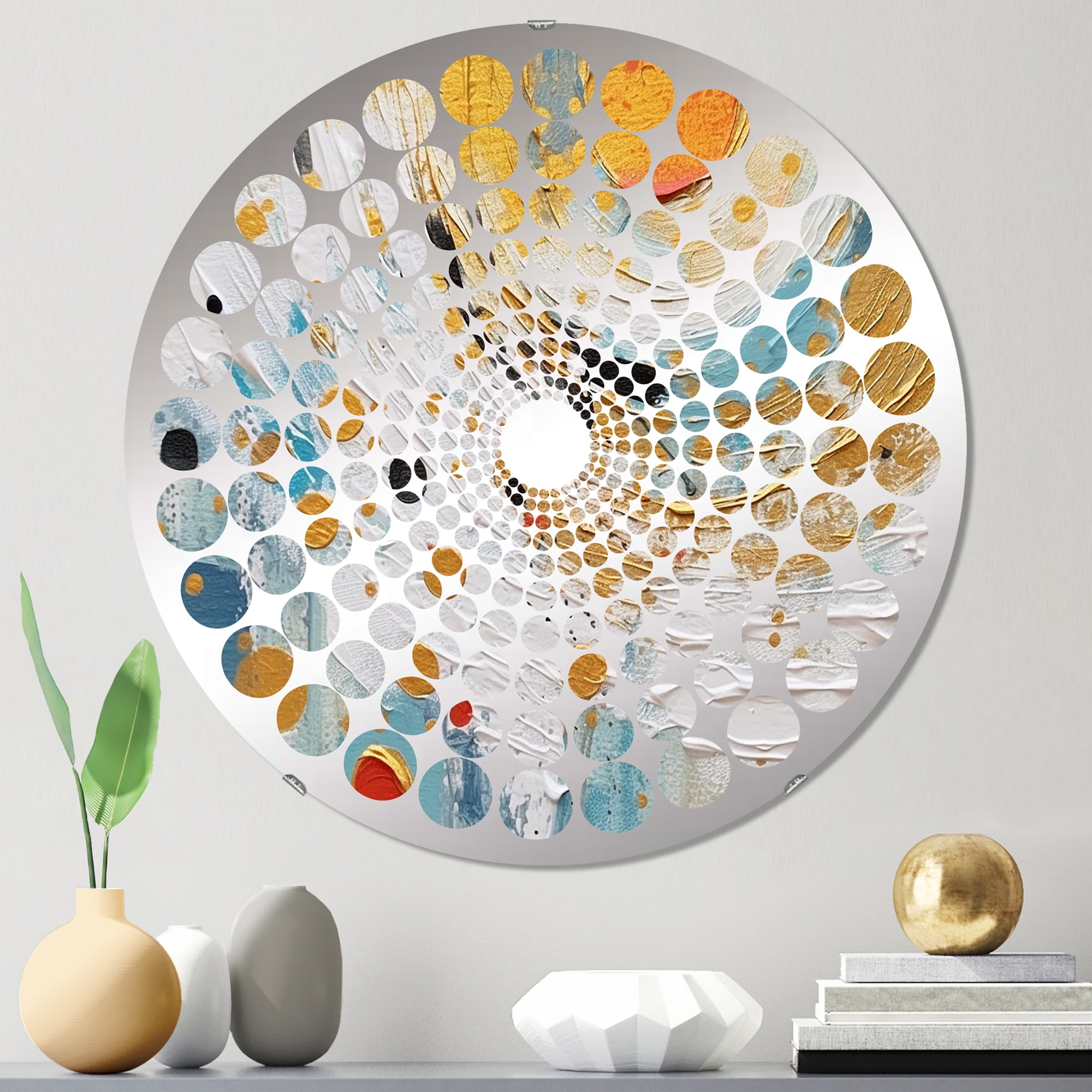 Designart of Teal, White, and Gold Abstraction III" Abstract