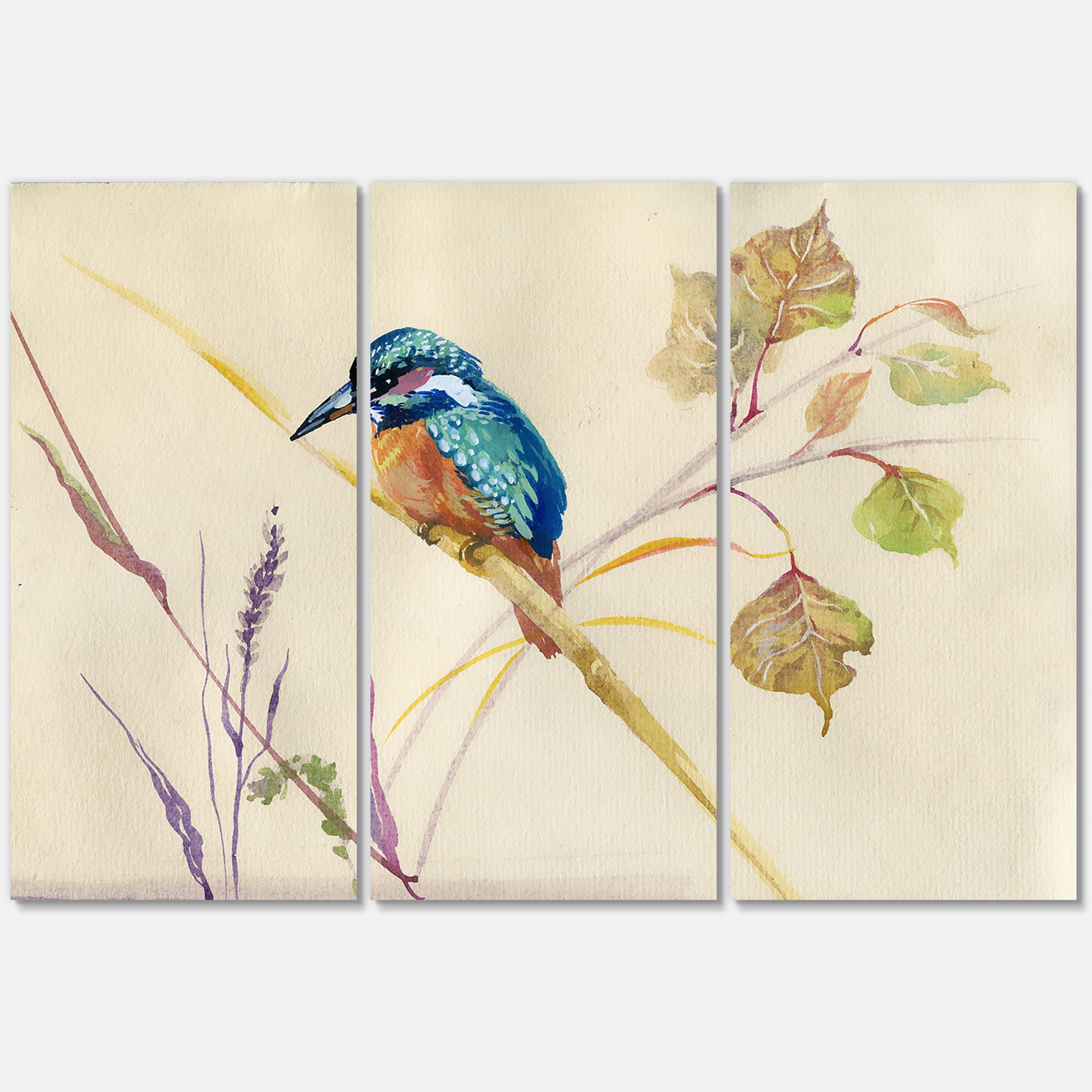 Designart ' Common Kingfisher Bird On Branch ' Traditional Canvas Wall Art Print