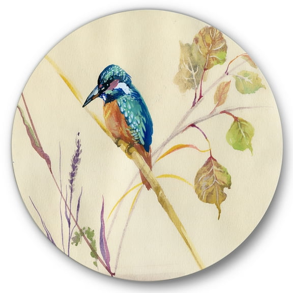 Designart 'Common Kingfisher Bird On Branch' Traditional Circle Metal Wall Art 36x36 - Disc of 36