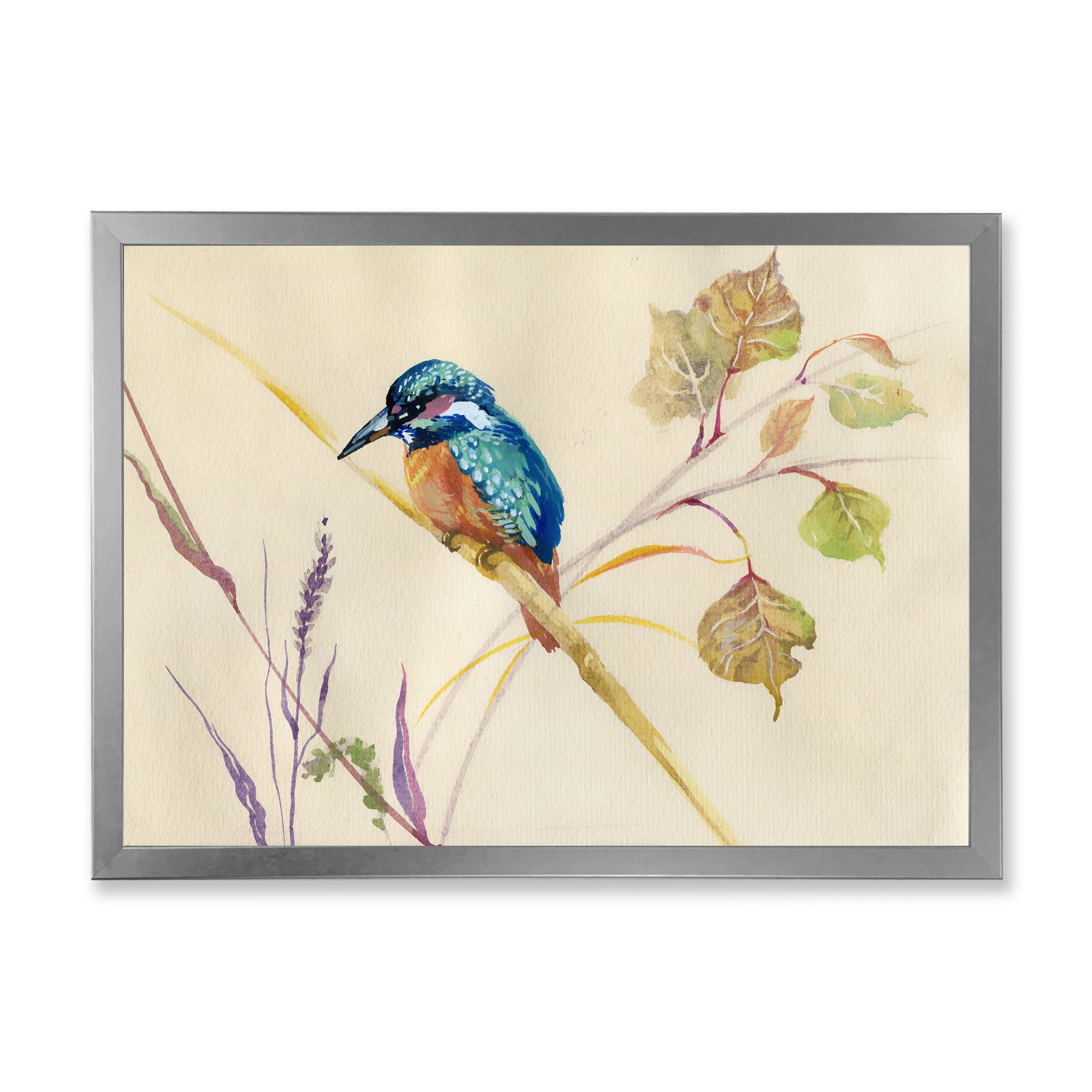Designart 'Common Kingfisher Bird On Branch' Traditional Framed Art Print