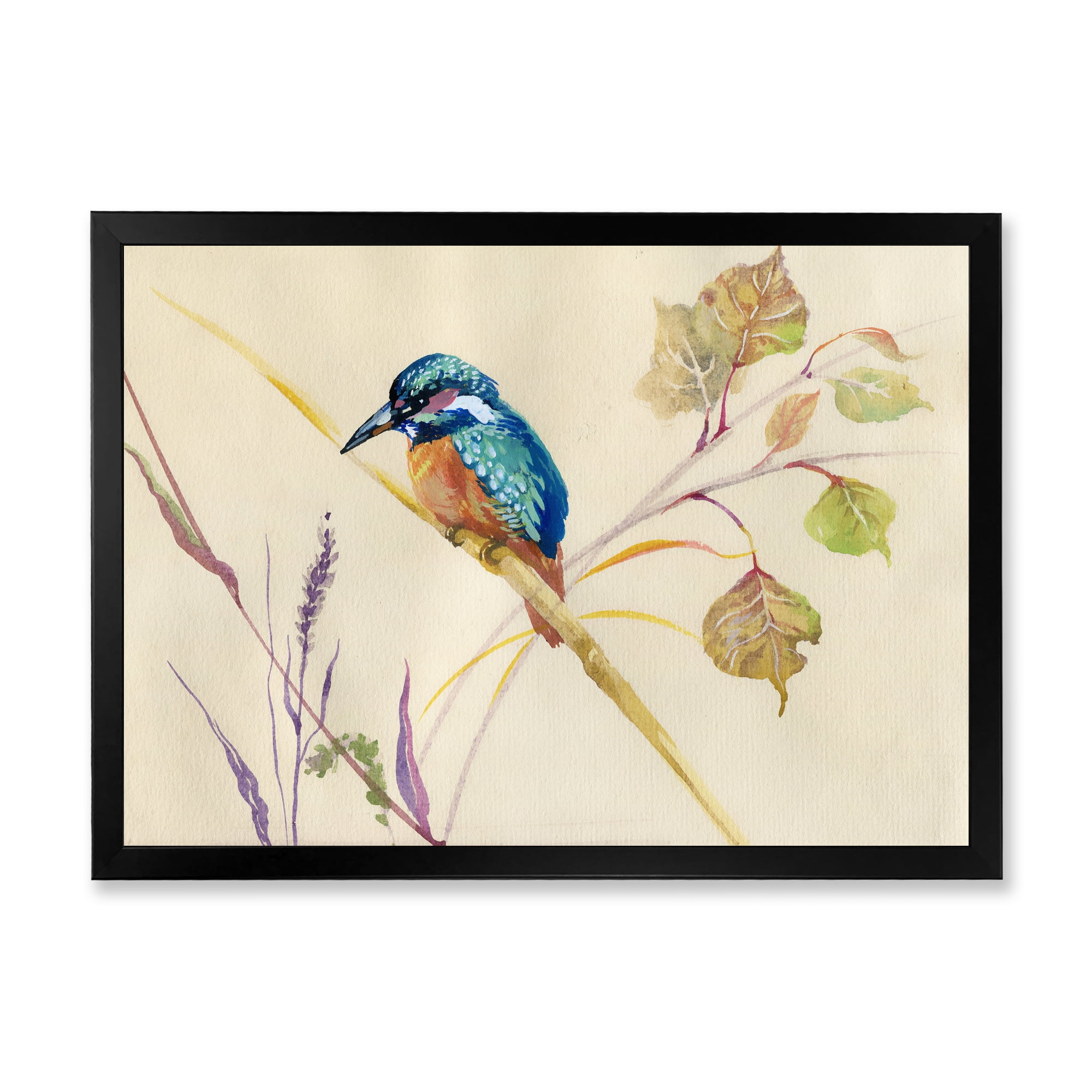 Designart 'Common Kingfisher Bird On Branch' Traditional Framed Art Print