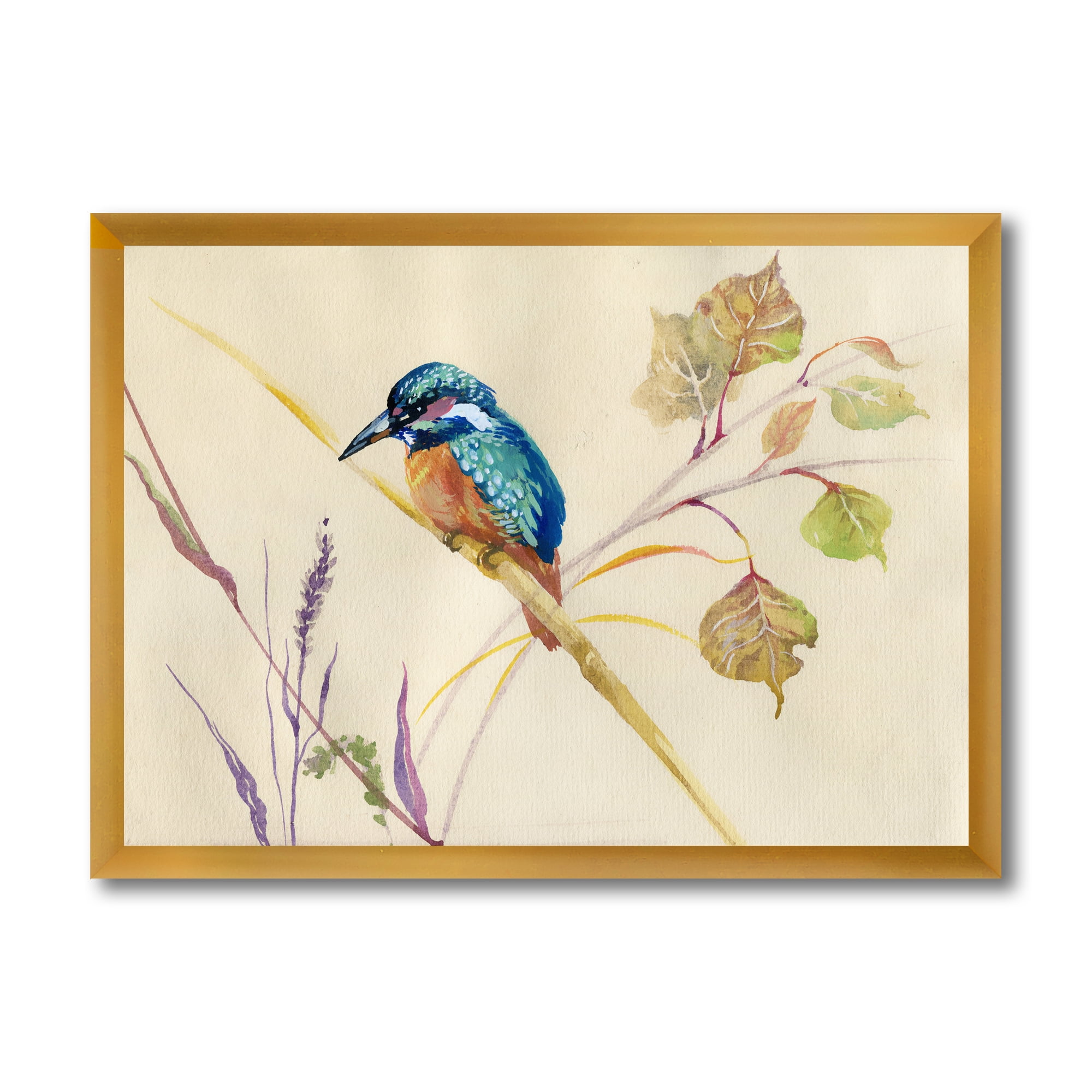 Designart 'Common Kingfisher Bird On Branch' Traditional Framed Art Print