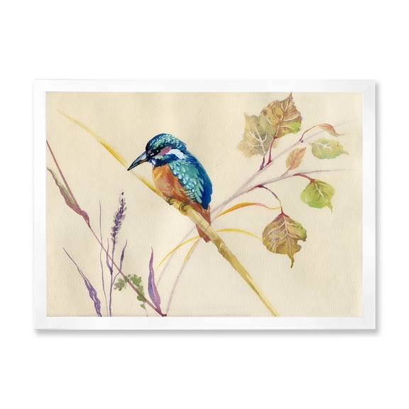Designart 'Common Kingfisher Bird On Branch' Traditional Framed Art Print