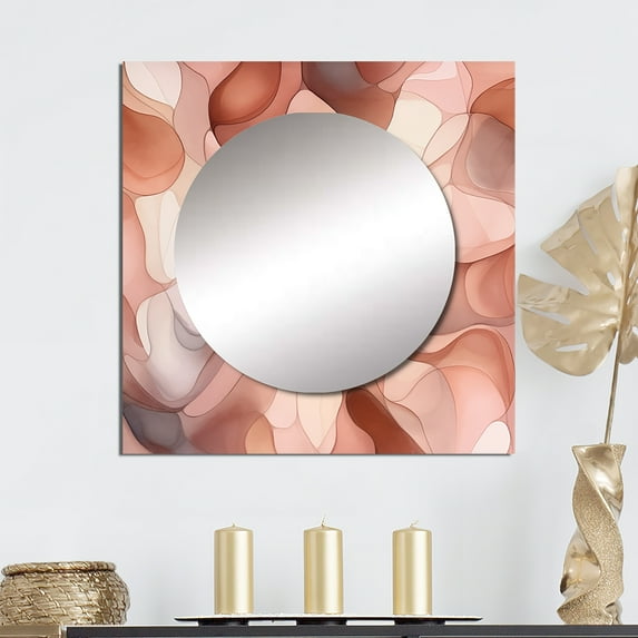Designart "Compact Concepts Abstract Aquarelle III" Abstract Shapes Square Mirror For Wall Decor - Large Pink Square Mirror Printed Wall Decor - Transitional Square Living Room Mirror
