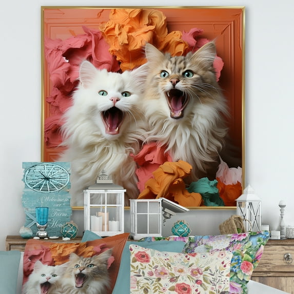 Designart "Companionable Pixiebob Cats I" Animals Cat Floater Framed Wall Art Prints