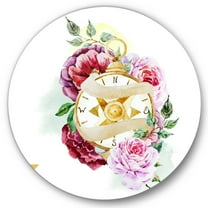 Designart 'Compass Among Flowers' Traditional Circle Metal Wall Art 36x36 - Disc of 36
