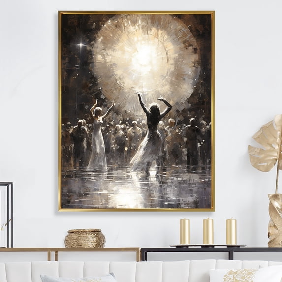Designart "Compelling Disco Dazzle Dancer II" Dance Floater Framed Canvas Art Print