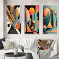 thumbnail image 1 of Designart "Composing Graphics with Retro Flair I" Modern Geometric Framed Wall Art Set Of 3 - Blue Abstract Geometric Frame Canvas Set For Living Room Decor, 1 of 6