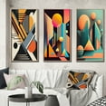 thumbnail image 1 of Designart "Composing Graphics with Retro Flair I" Modern Geometric Framed Wall Art Set Of 3 - Blue Abstract Geometric Frame Canvas Set For Living Room Decor, 1 of 6