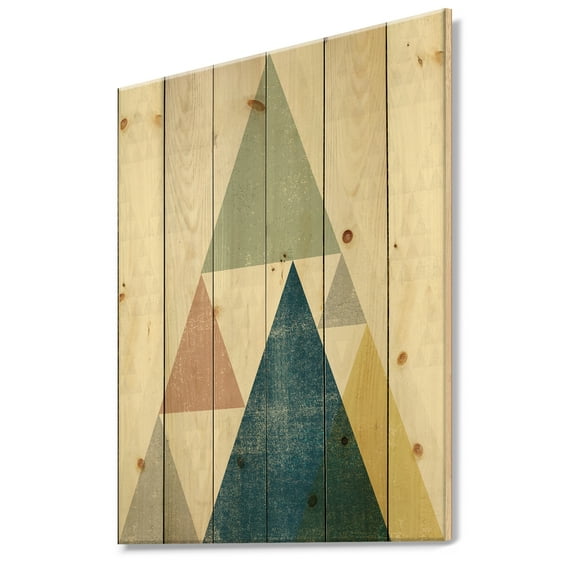 Designart 'Composition Geometrical Triangles I' Modern & Transitional Print on Natural Pine Wood