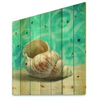 Designart 'Composition from the Sea IV' Nautical & Coastal Print on Natural Pine Wood