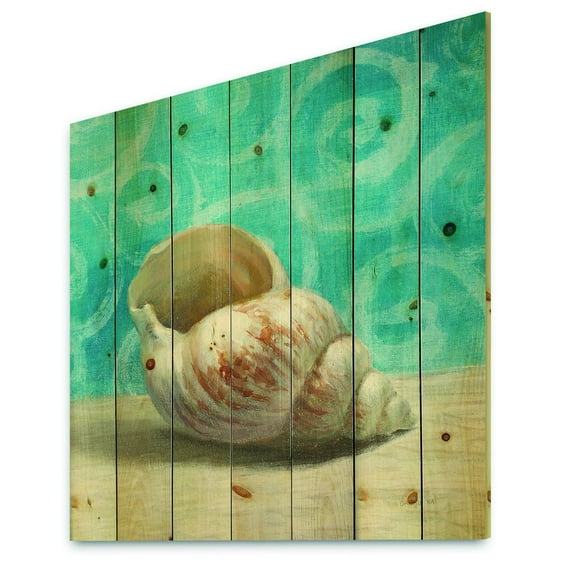 Designart 'Composition from the Sea IV' Nautical & Coastal Print on Natural Pine Wood