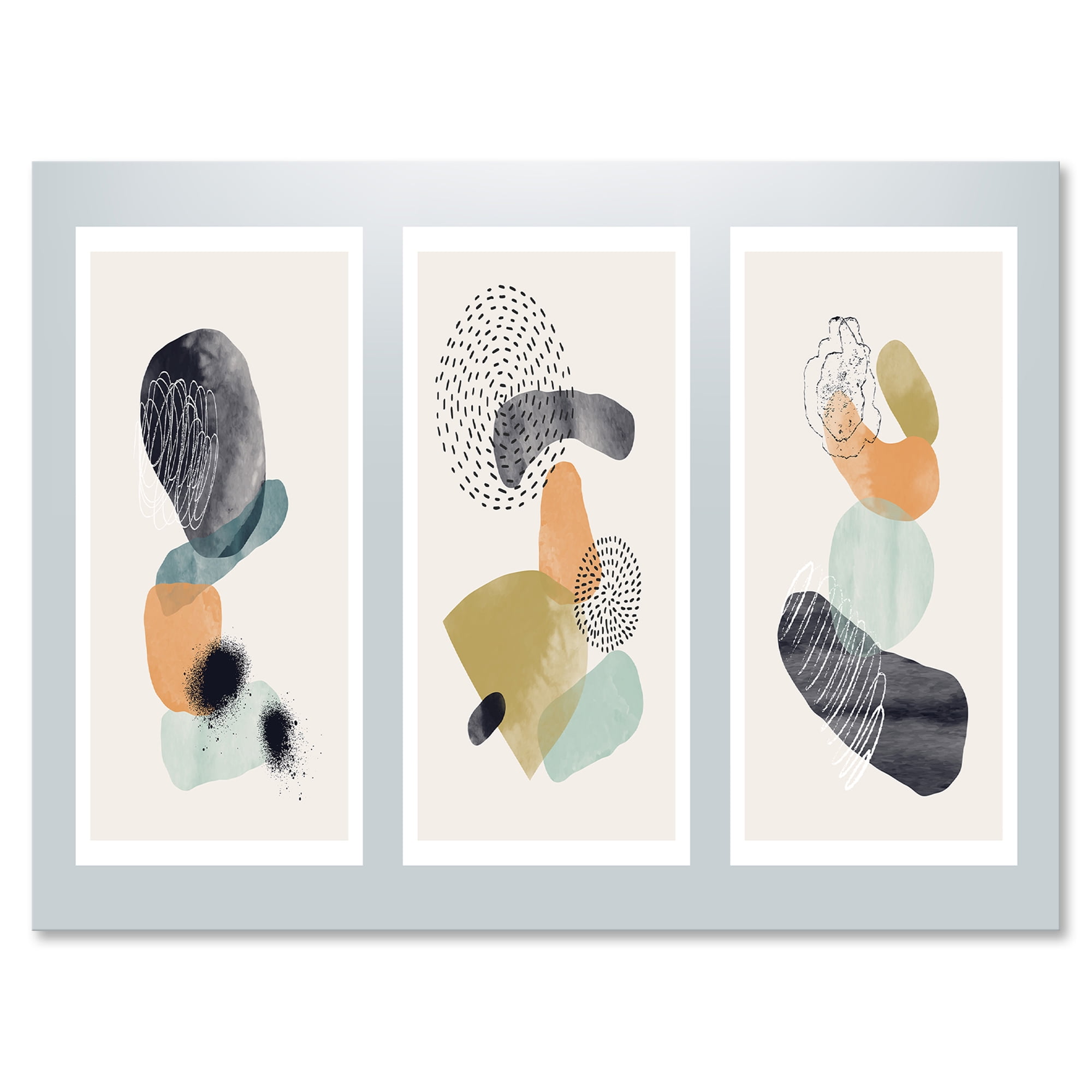 Modern Abstract Geometric Canvas Wall Art in Blue and Beige
