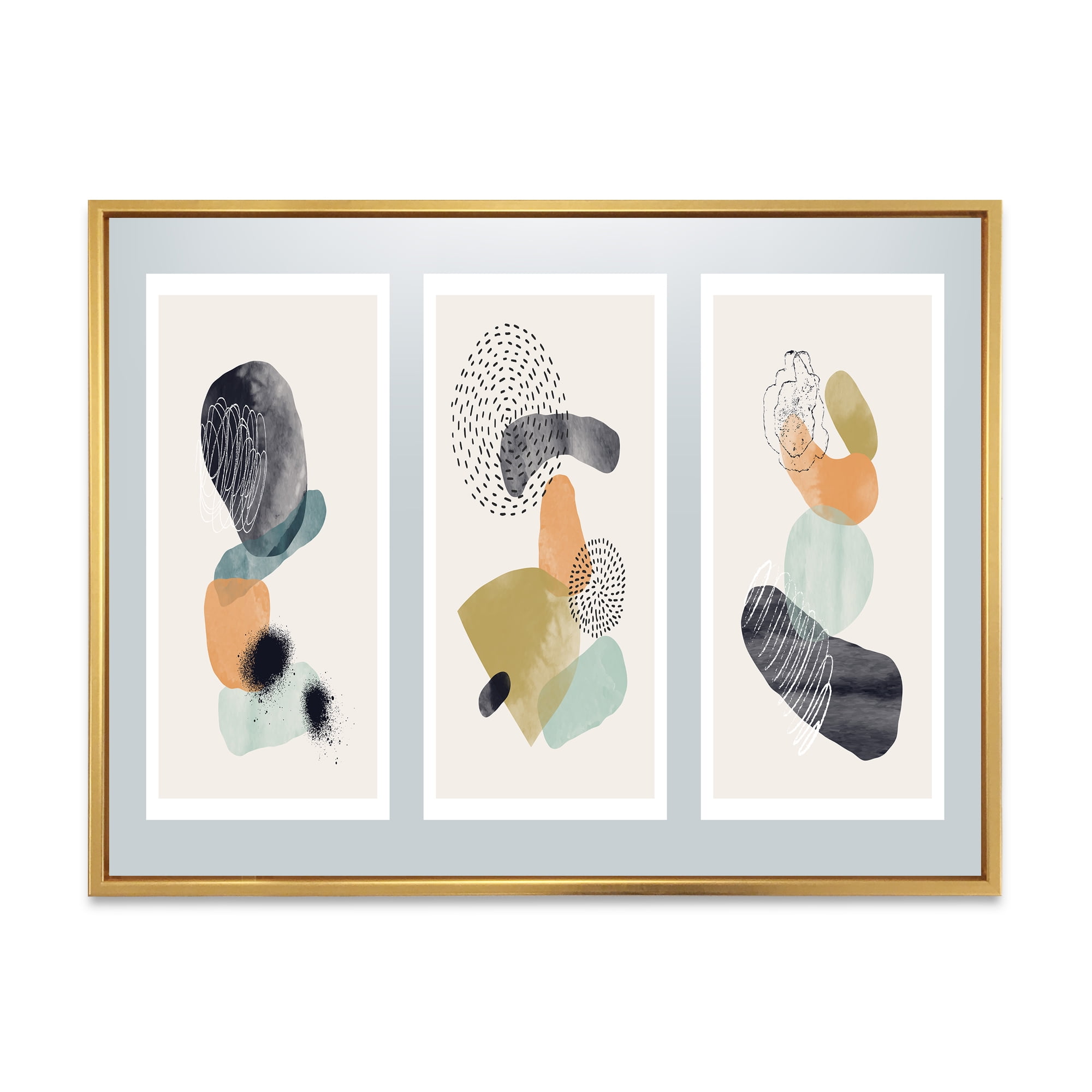 Designart 'Compostion Minimalistic of Organic Shapes I' Modern Framed Canvas Wall Art Print