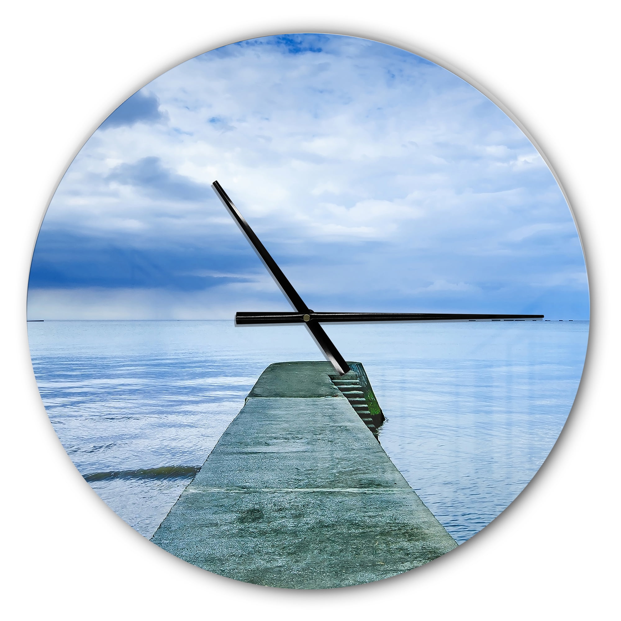 Designart 'Concrete Pier Under Cloudy Sky ' Modern wall clock