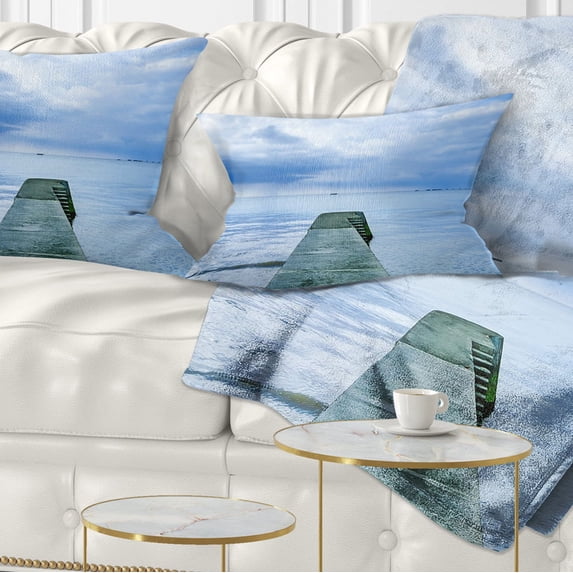 Designart Concrete Pier Under Cloudy Sky - Seascape Throw Pillow - 12x20