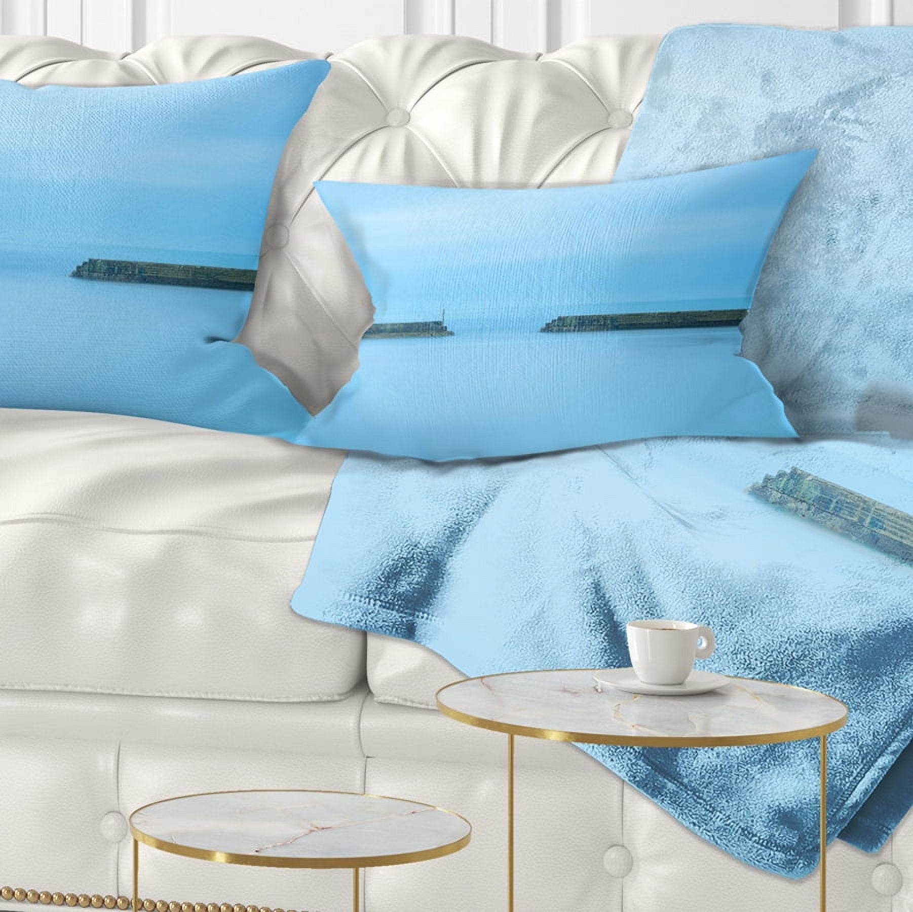 Designart Concrete Pier and Stairs - Seascape Throw Pillow - 12x20