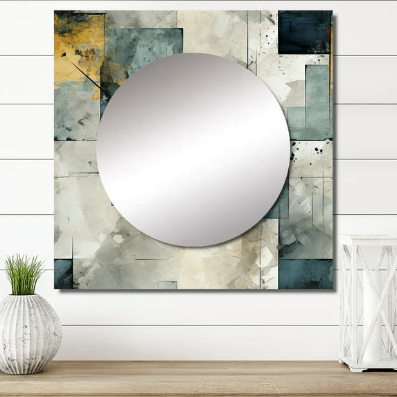Designart "Concrete Symmetry In Shades Of Grey" 0 Square Mirror For Wall Decor - Large Grey Square Printed Wall Mirror Art - Square Modern Mirror - Wall Mounted Square Large Mirror