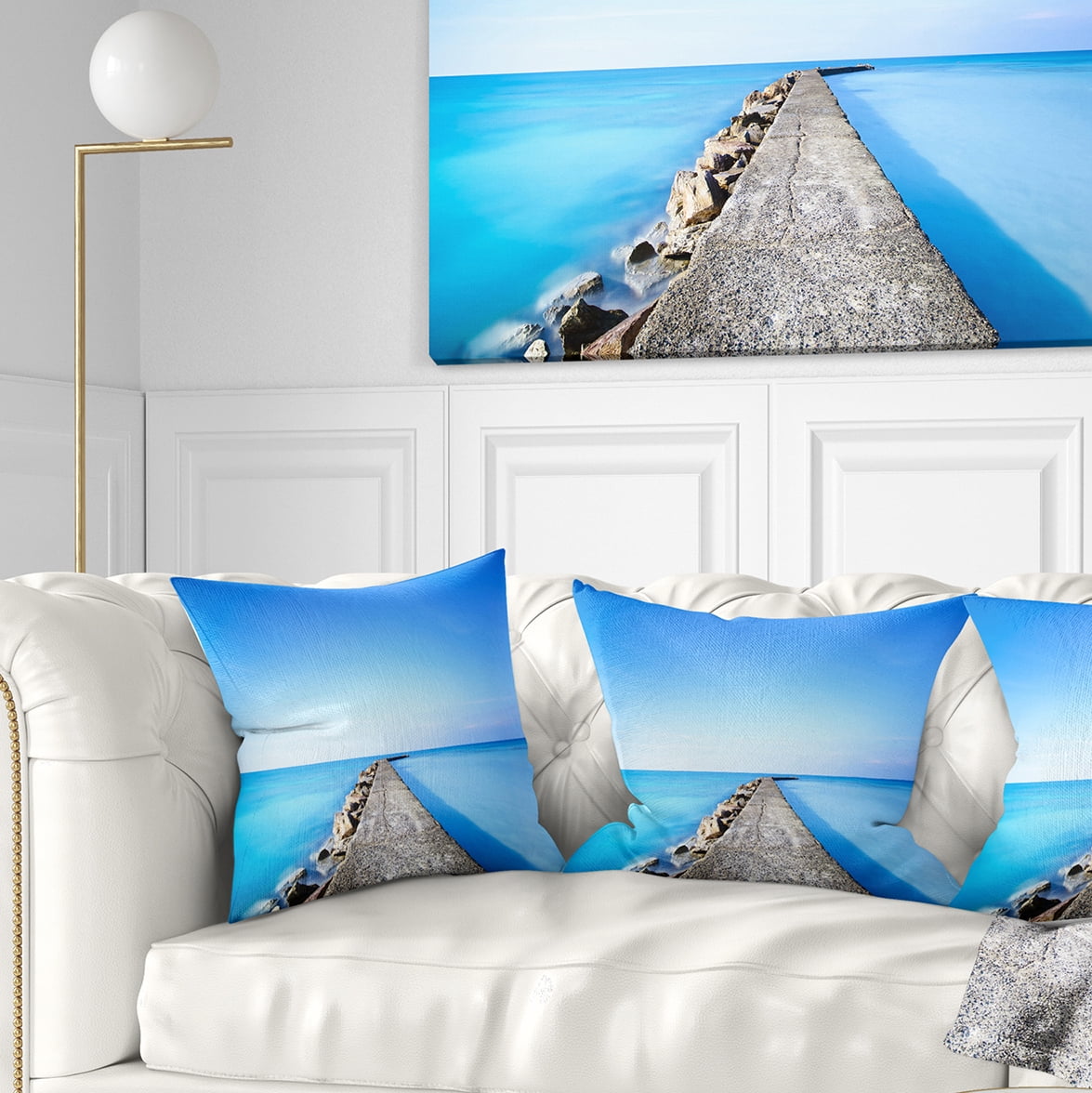Designart Concrete and Rocks Pier - Seascape Throw Pillow - 16x16