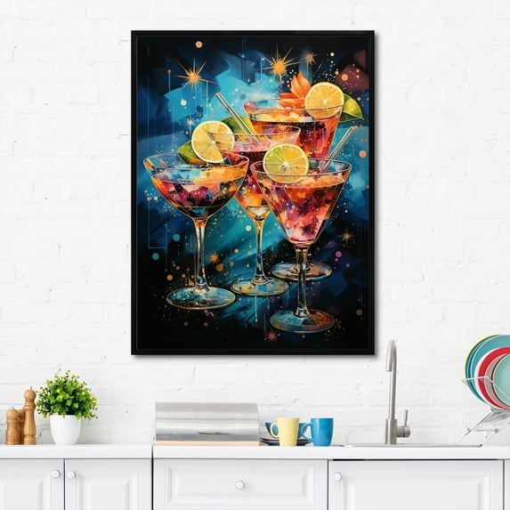 Designart "Confetti Cocktails V" Food & Beverage Floater Framed Wall Decor