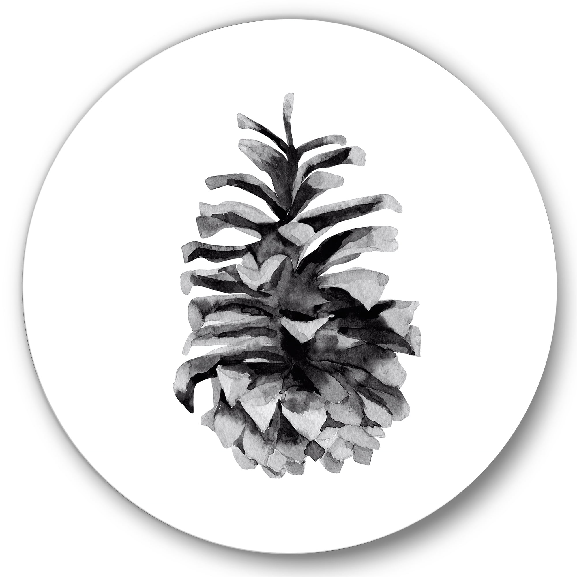 Designart 'Conifer Cone Black and White' Traditional Circle Metal Wall Art 29x29 - Disc of 29
