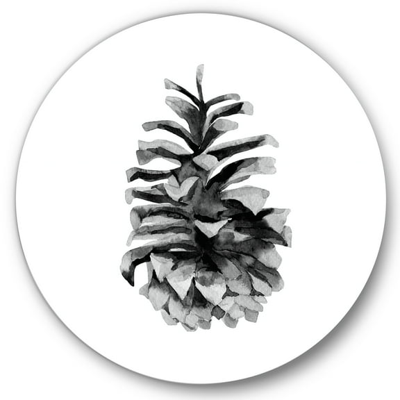 Designart 'Conifer Cone Black and White' Traditional Circle Metal Wall Art 36x36 - Disc of 36