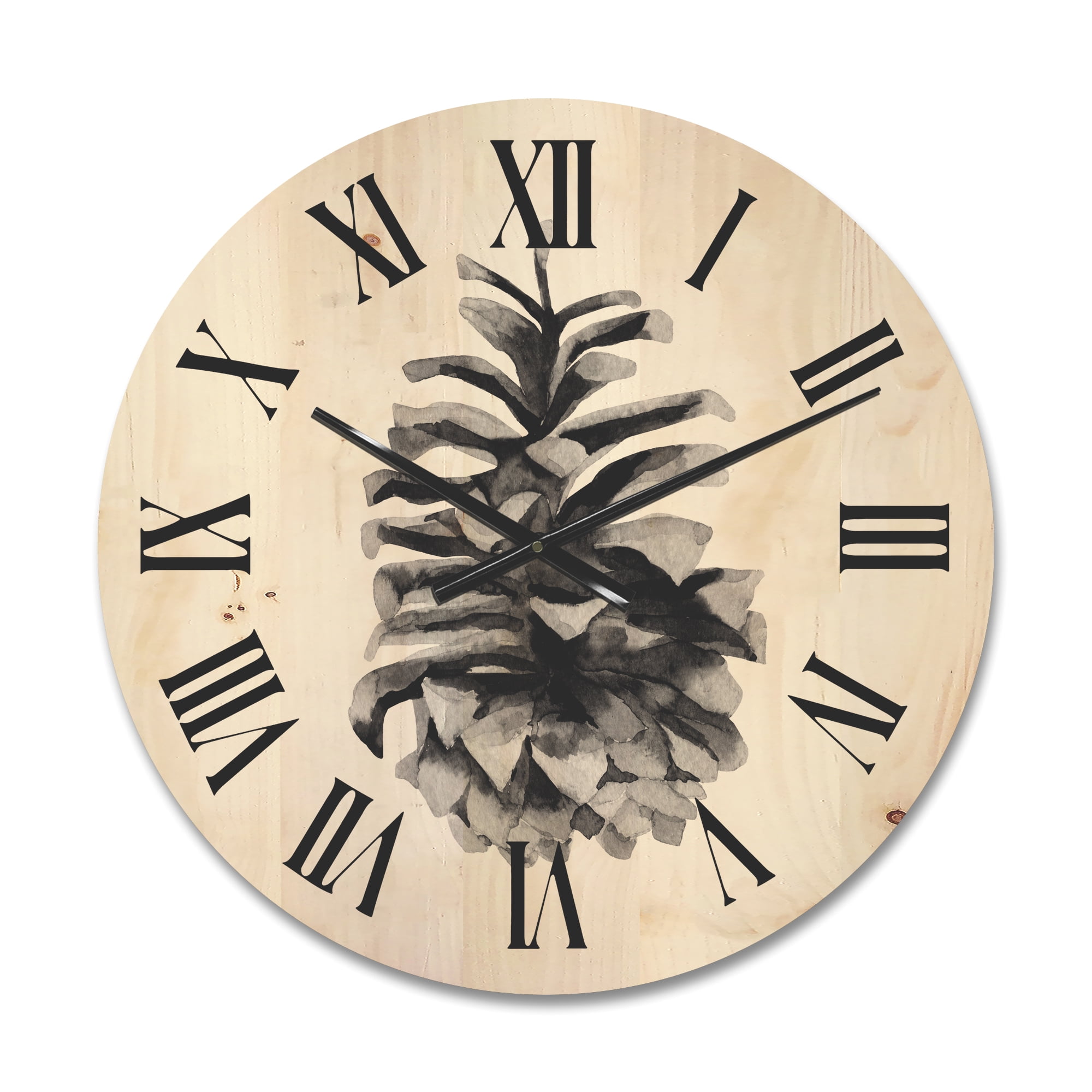 Designart 'Conifer Cone Black and White' Traditional Wood Wall Clock